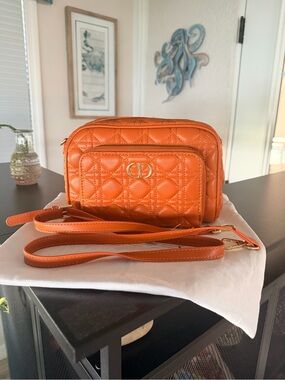 CD Camera Bag Quilted Burnt Orange leather Fashion
